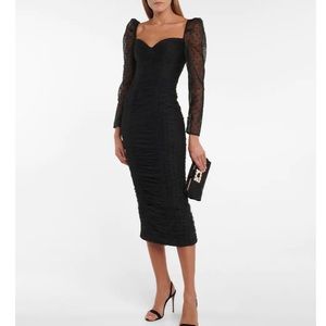 Self-Portrait Black Ruched Midi Dress